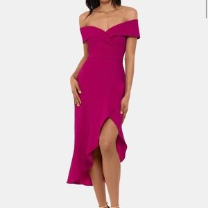 Pink Off-the-shoulder Cocktail Midi Dress